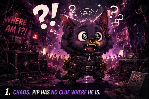 Panel 1 — Chaos. PIP has no clue where he is.